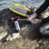 Plegador de pesca submarina para el cabo del péndulo. Con asa, color amarillo, capacidad 50m, muy resistente. Marca One Shot. Tamaño grande.