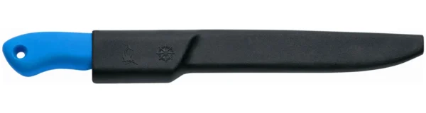 Cuchillo-fileteador-pescado-pescatero-d300c-mac-coltellerie-flexible-azul de 18cm y su funda