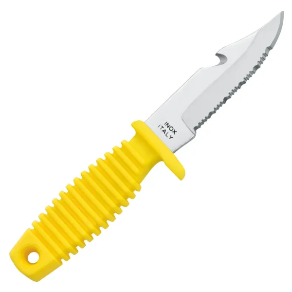 cuchillo-puñal-daga-pesca-submarina-shark-9-mac-coltellerie-amarillo Cuchillo de Pesca Submarina MAC Shark 9 – Hoja 8.5 cm Inox con Cortacabos